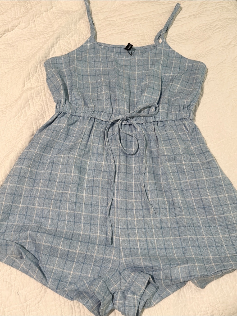 Zaful Light Blue Plaid Women’s Sleeveless Romper
